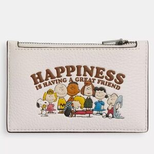 Coach X Peanuts Zip Card Case leather/gunmetal chalk multi CBM79 NWT